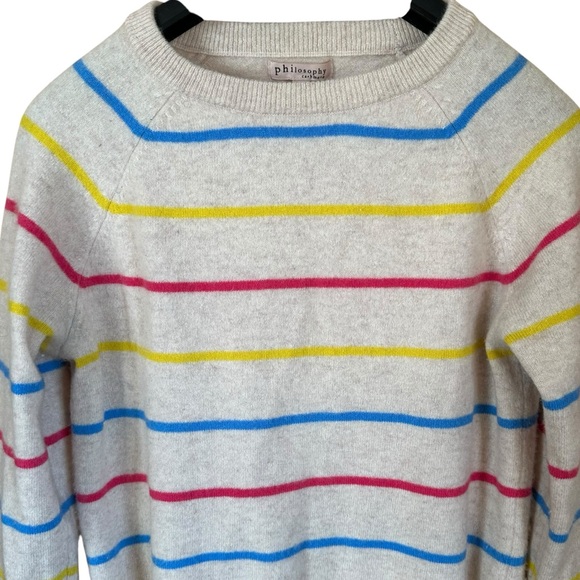 Philosophy 100% Cashmere Striped Crewneck Sweater Beige Sz M - Picture 3 of 5
